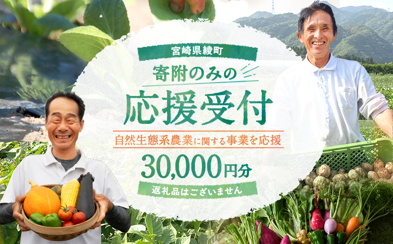 【返礼品なしの寄附】宮崎県綾町 ＜自然生態系農業に関する事業を応援＞ 30,000円 寄附のみ 応援寄附 寄付