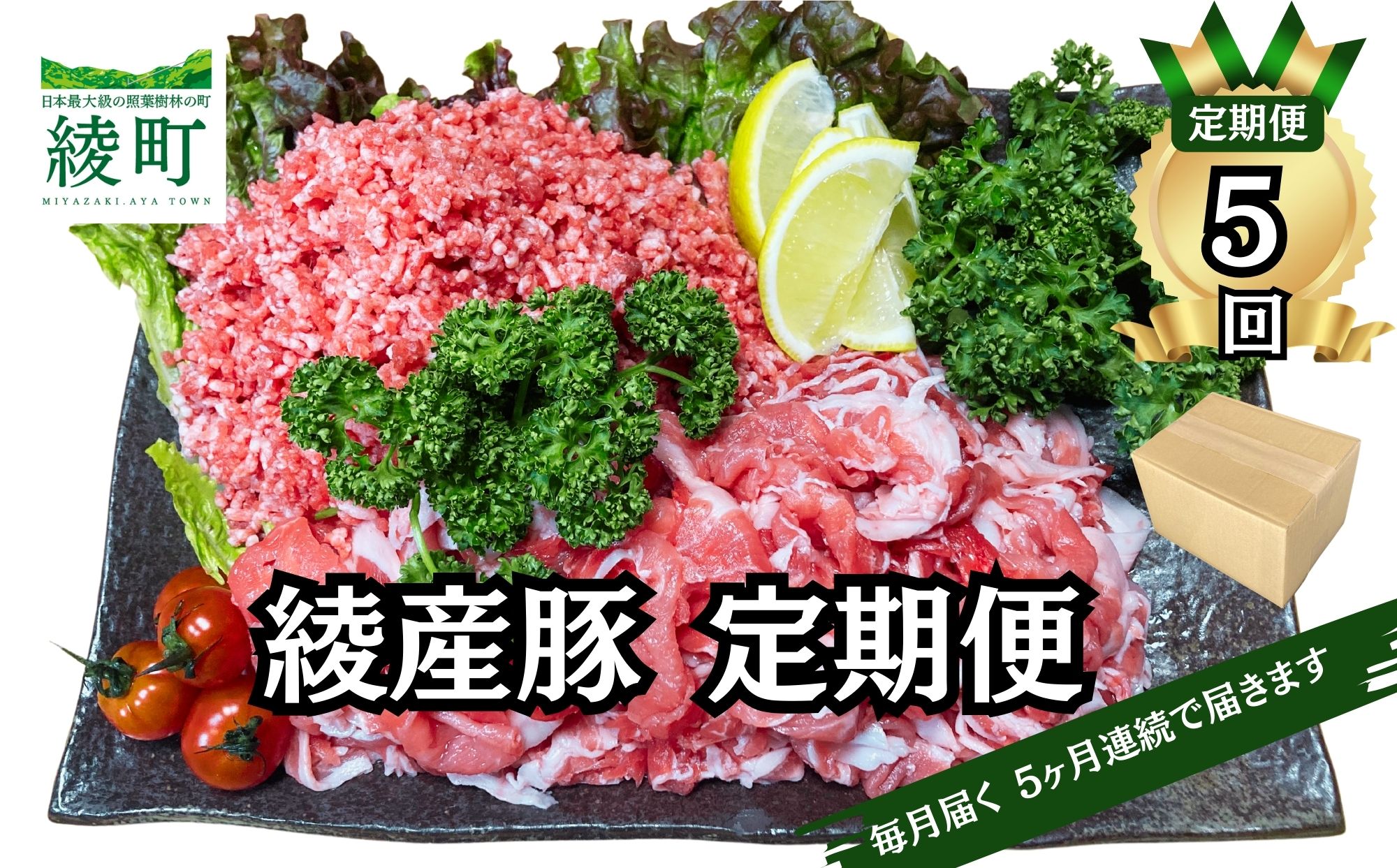 綾町産 豚こま＆ミンチ1.5kg【全5回定期便】（0023-009）