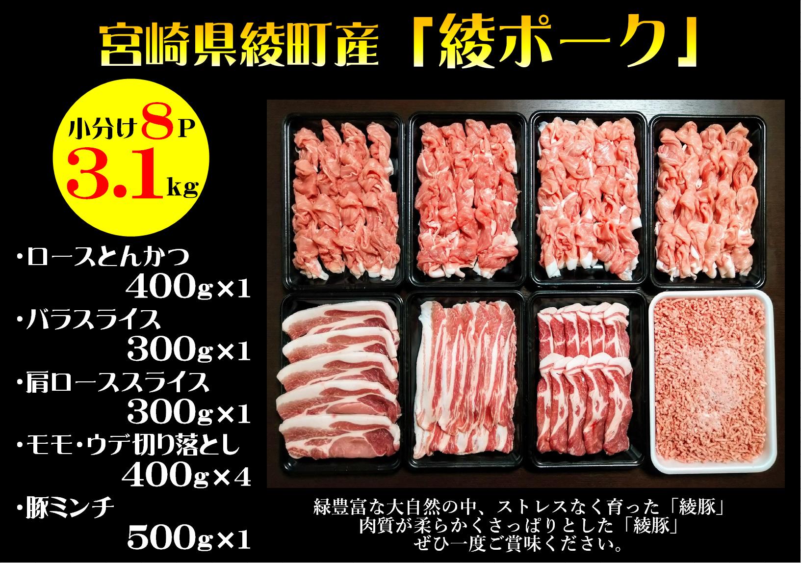 綾ポークバラエティー３.１kg（小分け８パック）セット（0057-019）