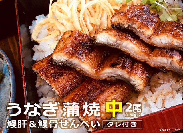 うなぎ蒲焼（中サイズ）２尾 ～鰻肝＆鰻骨せんべい付き～（0065-008）