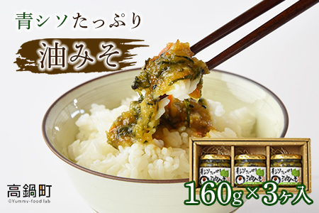 ＜青シソたっぷり油みそ 160g×3個＞翌月末迄に順次出荷