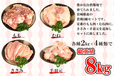 ＜宮崎県産若鶏4種 総重量8kgセット＞