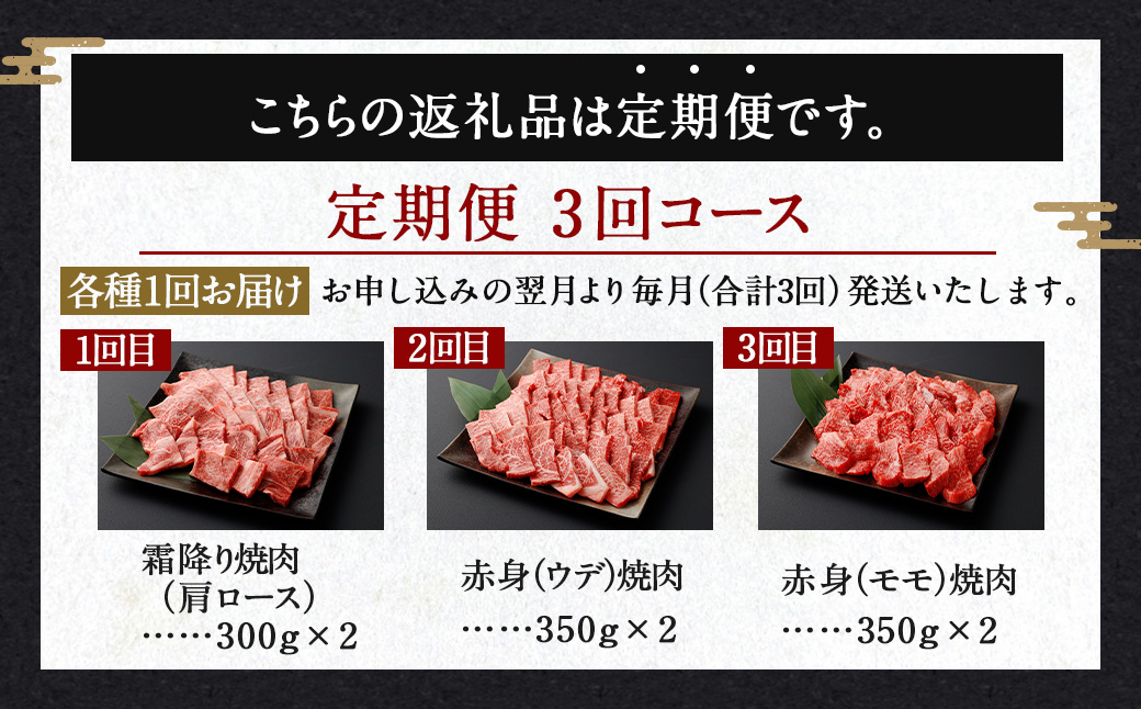 ＜宮崎牛 焼肉 定期便3回＞お申込みの翌月下旬頃に第一回目発送（12月は中旬頃） 総計2kg 宮崎牛 スライス 黒毛和牛 国産牛 お肉 牛肉 霜降り 赤身 ウデ モモ ロース 肩ロース 焼き肉 BBQ 贅沢 高級 冷凍 定期便 九州 宮崎