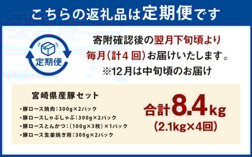 【4ヶ月定期便】＜宮崎県産豚セット（計2.1kg×4回）＞ お申込みの翌月下旬頃に第一回目発送（12月は中旬頃） 豚肉 お肉 肉 新生活応援 卒業祝い 就職祝い 入学 卒業 お花見 引越し
