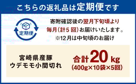 【5ヶ月定期便】＜宮崎県産豚 ウデモモ 小間切れ 400g×10袋（10袋×5回）＞ お申込みの翌月下旬頃に第一回目発送（12月は中旬頃） 豚肉 お肉 肉 新生活応援 卒業祝い 就職祝い 入学 卒業 お花見 引越し