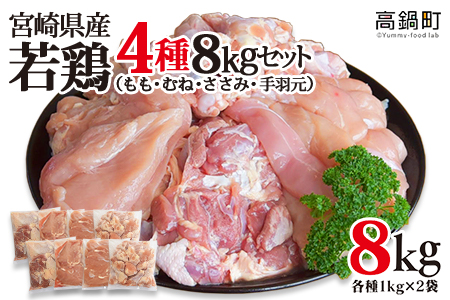 ＜宮崎県産若鶏4種 総重量8kgセット＞