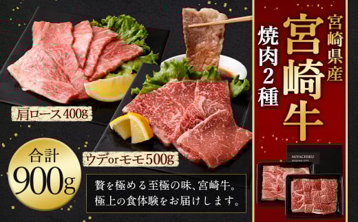 ＜宮崎牛 焼肉 2種 (赤身霜降り)＞2026年2月上旬より順次出荷 計約900g 肩ロース ウデorモモ 新生活応援 卒業祝い 就職祝い 入学 卒業 お花見 引越し
