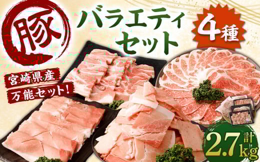 ＜宮崎県産豚 バラエティセット 計2.7kg＞2026年2月上旬より順次出荷 バラエティセット 4種 合計2.7kg 豚バラ焼肉 豚ロースor肩ローススライス 豚モモスライス 豚小間切れ 豚ロース 肩ロース 豚肉 豚 肉 精肉 料理 宮崎県産 宮崎県 宮崎 みやざき 高鍋町 冷凍