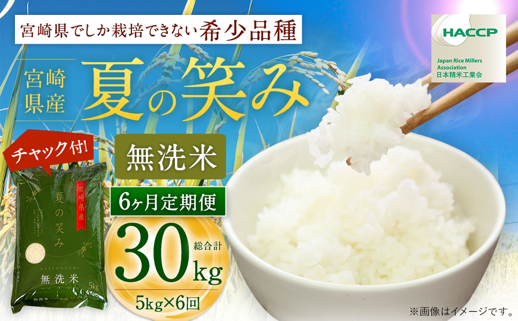 [令和6年産 宮崎県産夏の笑み(無洗米)5kg 6か月定期便]お申込みの翌月中旬以降に第1回目発送(8月は下旬頃) 米 希少品種