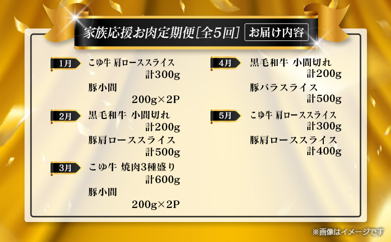 ＜年末年始限定!!＞数量限定 牛肉&豚肉 お肉定期便 家庭応援［全5回］連続（1月～5月）おすすめ 人気 こま肉 豚バラ 詰め合わせ しゃぶしゃぶ すき焼き 焼肉【E254】