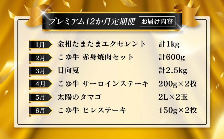 ＜年末年始限定!!＞宮崎フルーツ＆黒毛和牛 定期便 12か月 贅沢1年間お届け こゆ牛 牛肉 マンゴー ライチ メロン 梨 日向夏 ステーキ ヒレ ロース 焼肉 すき焼き しゃぶしゃぶ【G59】