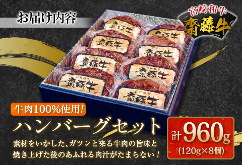 牛肉100％使用！宮崎和牛『齋藤牛』ハンバーグセット 計960g(120g×8個) 【B549-60】