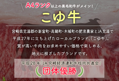 宮崎黒毛和牛『こゆ牛』3種食べ比べ 焼肉セット 計600g（カルビ・モモ・バラ）各200g A4等級以上【C404】