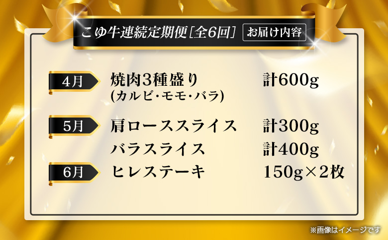 ＜年末年始限定!!＞プレミアム 黒毛和牛 こゆ牛 お肉定期便 ［全6回］ 連続（1月～6月） 国産 牛肉 しゃぶしゃぶ すき焼き 焼肉 堪能 カルビ ステーキ ロース バラ モモ スライス 宮崎【F159】