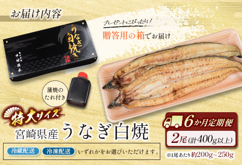 ＜6か月定期便＞【玄人の一品】うなぎ白焼き 2尾 計400g以上【F133】
