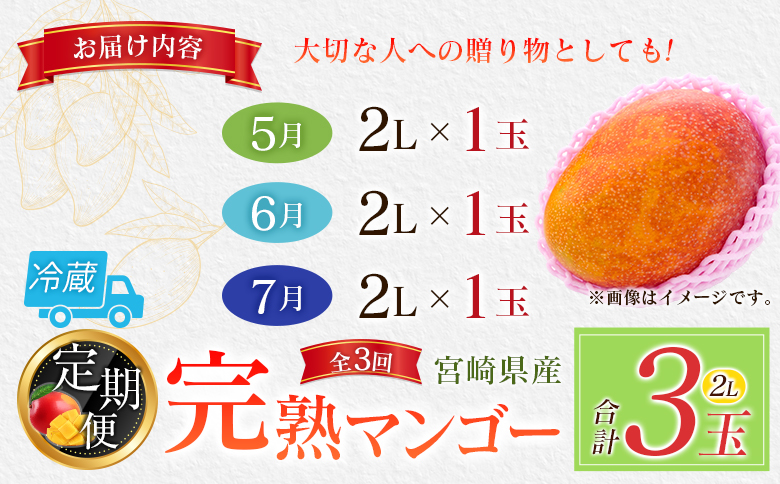 宮崎特産「完熟マンゴー2L×1玉」お届け定期便（全3回）計3玉 特産 国産 果物 フルーツ 旬 産地直送【E218-26】