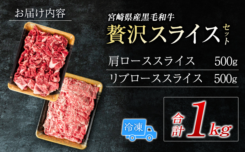 宮崎県産黒毛和牛＜新富育ちGyuGyu・贅沢スライスセット（500g×2P）＞合計1kg 肉 牛肉 宮崎県産【B653】