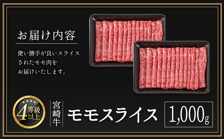期間 数量 限定 宮崎牛 モモスライス［1000g］すき焼き しゃぶしゃぶ用 赤身 生産者応援 肉質等級4等級 国産 人気 ミヤチク【C437-2510-90】