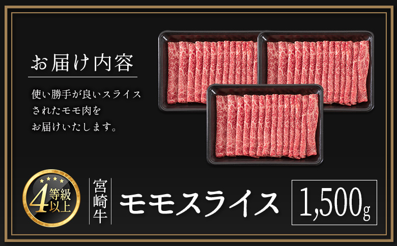 期間 数量 限定 宮崎牛 モモスライス［1500g］すき焼き しゃぶしゃぶ用 赤身 生産者応援 肉質等級4等級 国産 人気 ミヤチク【D139-2510-90】