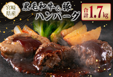 宮崎県産黒毛和牛100％＆県産豚100％ハンバーグセット 合計1.7kg【B611】