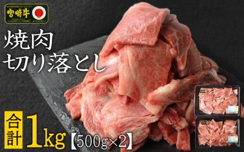 宮崎牛 焼肉 切り落とし 合計1kg（500g×2P）ウデ 牛肉 切り落し 切落し BBQ 国産 普段使い 九州産【C269-30】