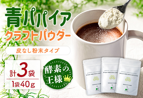 酵素の王様！青パパイアクラフトパウダー（40g×3袋）［皮なし粉末タイプ］【B630】