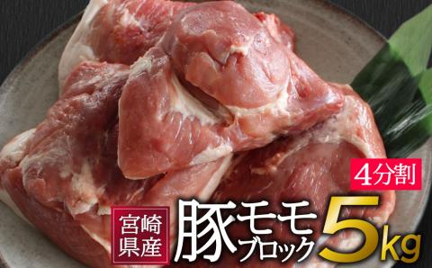 宮崎県産＜豚モモブロック＞5kg（4分割）【B137】