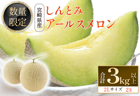 ＜数量限定＞しんとみアールスメロン 2L2玉 計3kg以上 先行予約 国産 フルーツ 果物 宮崎県産 ※2026年5月〜7月の期間内に出荷【B520-02】 2026年5月〜7月の期間内に出荷
