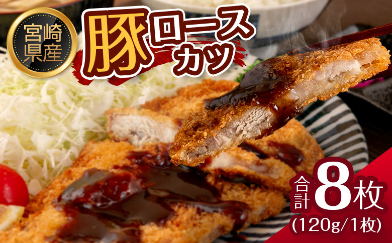 宮崎県産 豚ロースカツ 衣付き（120g×8枚） 国産 時短 簡単 調理 トンカツ 肉 おかず【B639】