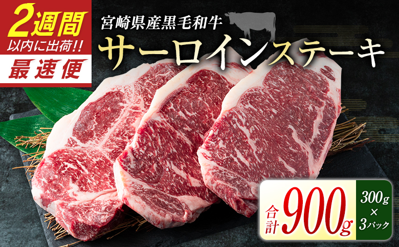 宮崎県産黒毛和牛＜新冨育ちGyuGyu・サーロインステーキ（300g×3P）＞合計900g 肉 牛肉 宮崎県産【C319-24】