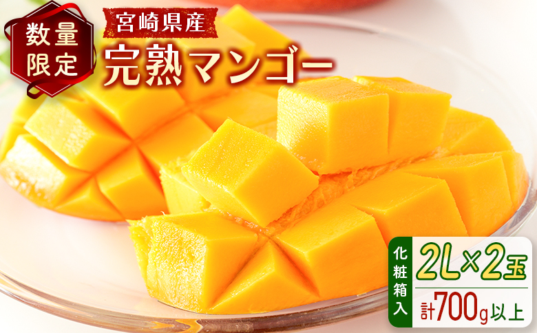 ＜数量限定＞宮崎県産 完熟マンゴー2L×2玉（計700g以上）※2026年4月下旬配送開始 化粧箱入 フルーツ くだもの【C355-26】