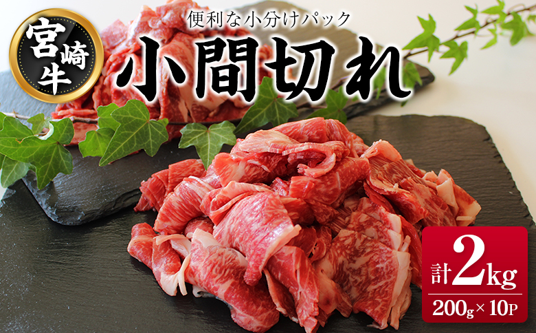 宮崎牛 小間切れ 便利な小分け 200g×10P 計2kg 人気 冷凍 国産【E246】