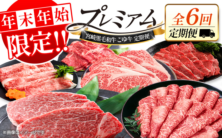 ＜年末年始限定!!＞厳選 黒毛和牛 お肉定期便 ［全6回］ 隔月 偶数月配送 国産 牛肉 ヒレ ステーキ ロース バラ モモ スライス 焼肉 しゃぶしゃぶ すき焼き 宮崎【E256】