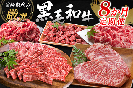 ＜年末限定＞宮崎県産黒毛和牛 8か月定期便 国産 牛肉 焼肉 ステーキ しゃぶしゃぶ すき焼き 精肉 冷凍【F77-26】