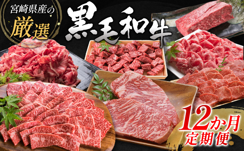 ＜年末限定＞宮崎県産黒毛和牛 12か月定期便 国産 牛肉 焼肉 ステーキ すき焼き しゃぶしゃぶ 精肉 冷凍【F78-26】