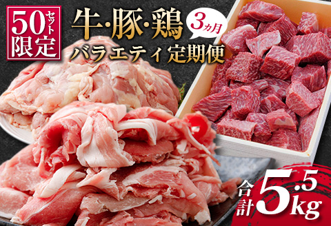 ［50セット限定］こゆ牛・豚・鶏バラエティ3ヵ月定期便（ファミリーパック）※2026年1月配送開始【E141-01】