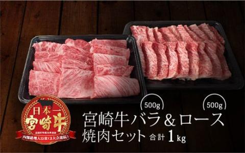 [宮崎牛]焼肉セット1kg(バラ&ロース)※90日以内出荷