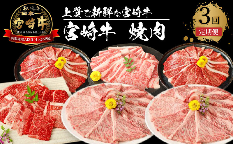 宮崎牛 焼肉3回定期便 K18_T013_7