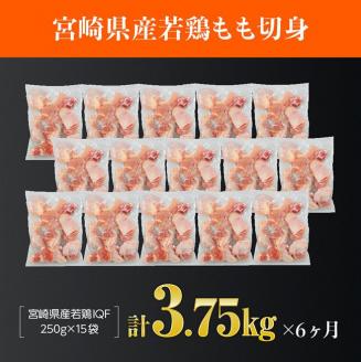 【6ヶ月定期便】宮崎県産若鶏もも切身　計3.75kg(250g×15袋)　肉鶏鶏肉カット済鶏肉国産鶏肉九州産鶏肉宮崎県産鶏肉送料無料鶏肉 [D00706t6]