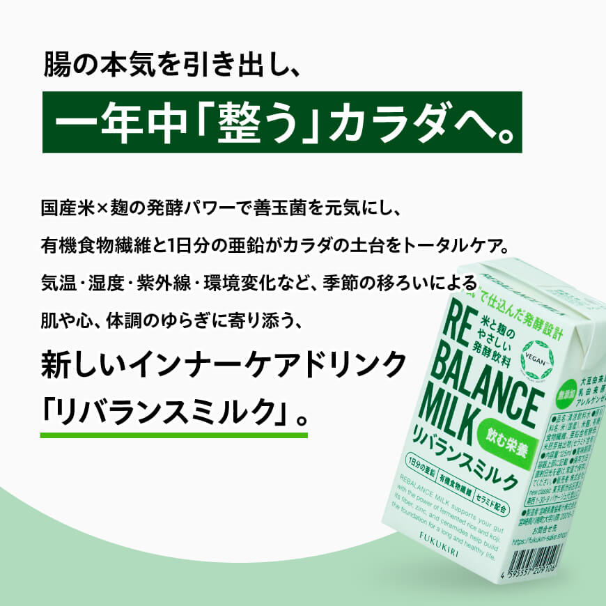 米と麹のやさしい発酵飲料　リバランスミルク36本入 【 飲料 ミネラル ミルク 】 [C12903] 125ml×36本