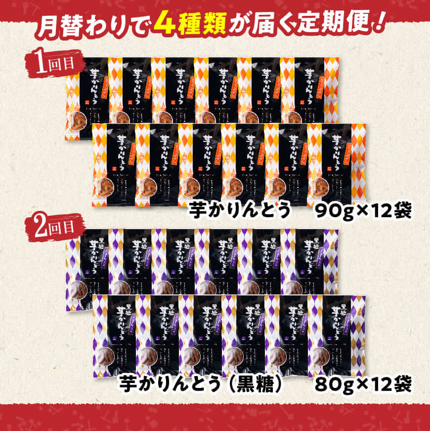 【8ヶ月定期便】芋を使ったお菓子定期便12袋 【芋 さつまいも 宮崎県産 かりんとう おさつチップ お菓子 定期便 】[E11146t8]