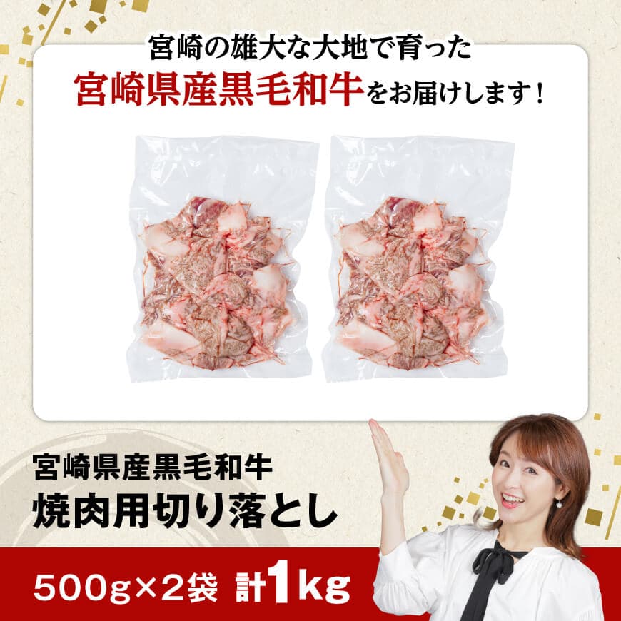 【数量限定】宮崎県産黒毛和牛焼肉用切り落とし1kg 【 牛肉 国産 宮崎県産 宮崎牛 BBQ 焼肉用牛肉 国産牛肉 九州産牛肉 宮崎県産牛肉 送料無料 】[D11304]