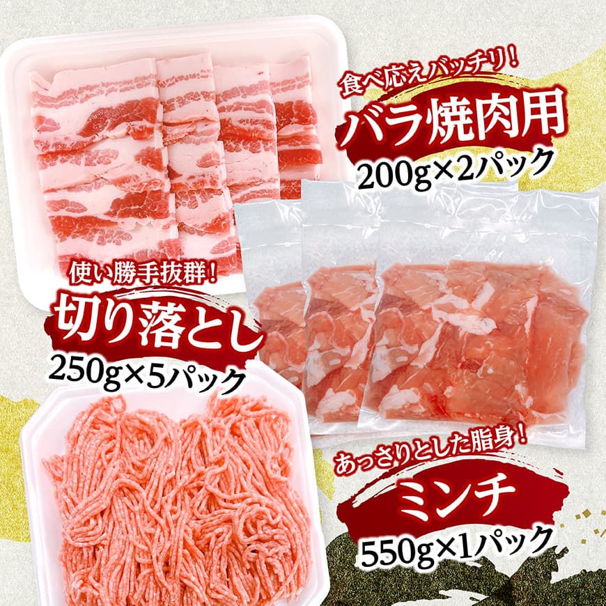 宮崎県産豚肉5種　3kg 【 豚肉 ぶた肉 肉 ロース バラ 切り落とし ミンチ 焼肉用 豚肉セット 】[C11627]