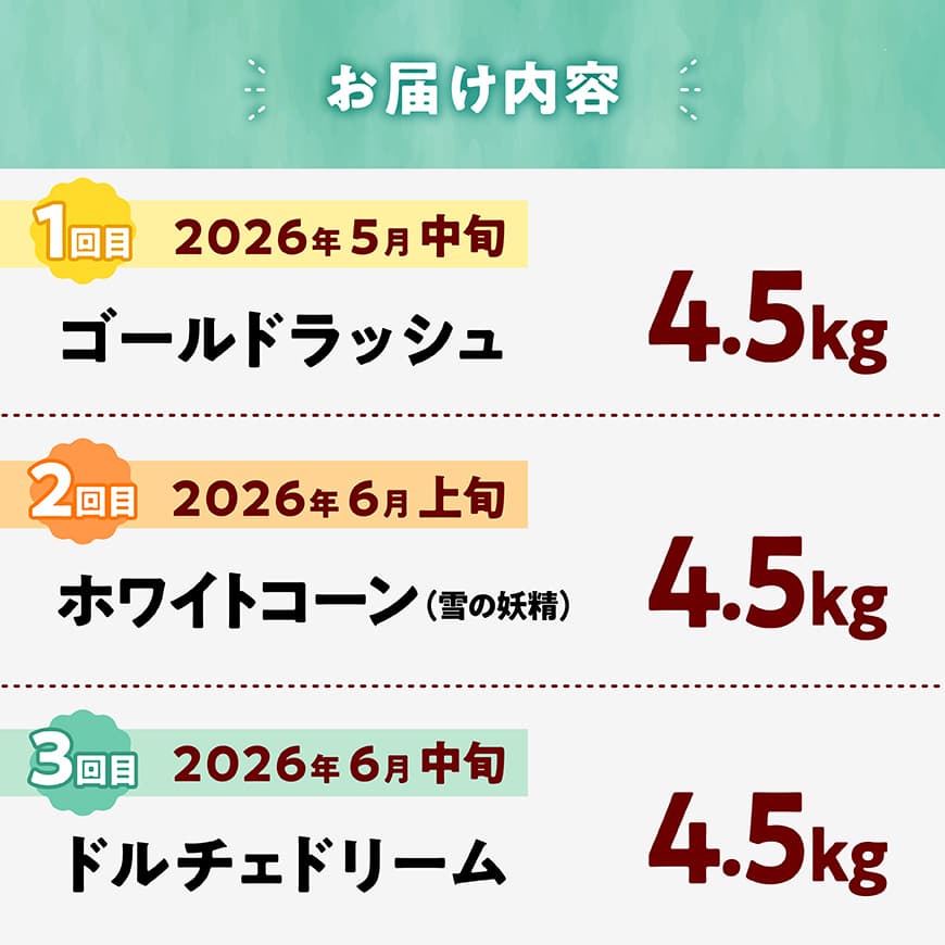 【3回定期便】※令和8年発送※ 大山さんちのスイートコーン3種（4.5kg）　【とうもろこし スイートコーン 野菜 】[C07106t3]