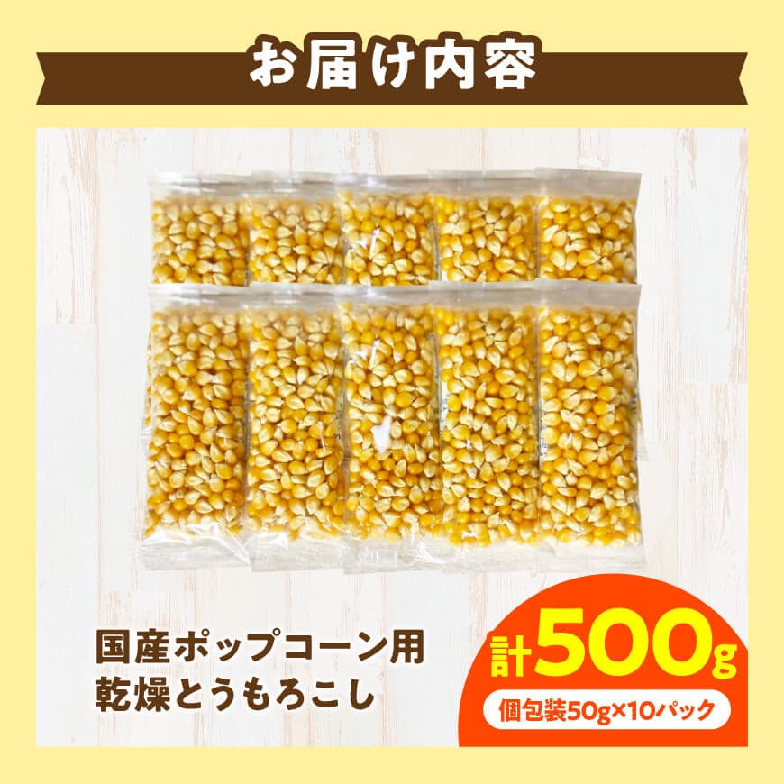 国産ポップコーン用（乾燥とうもろこし）　500g（個包装50g×10パック） 【 数量限定 期間限定 宮崎県産 ポップコーン 】[C07109]