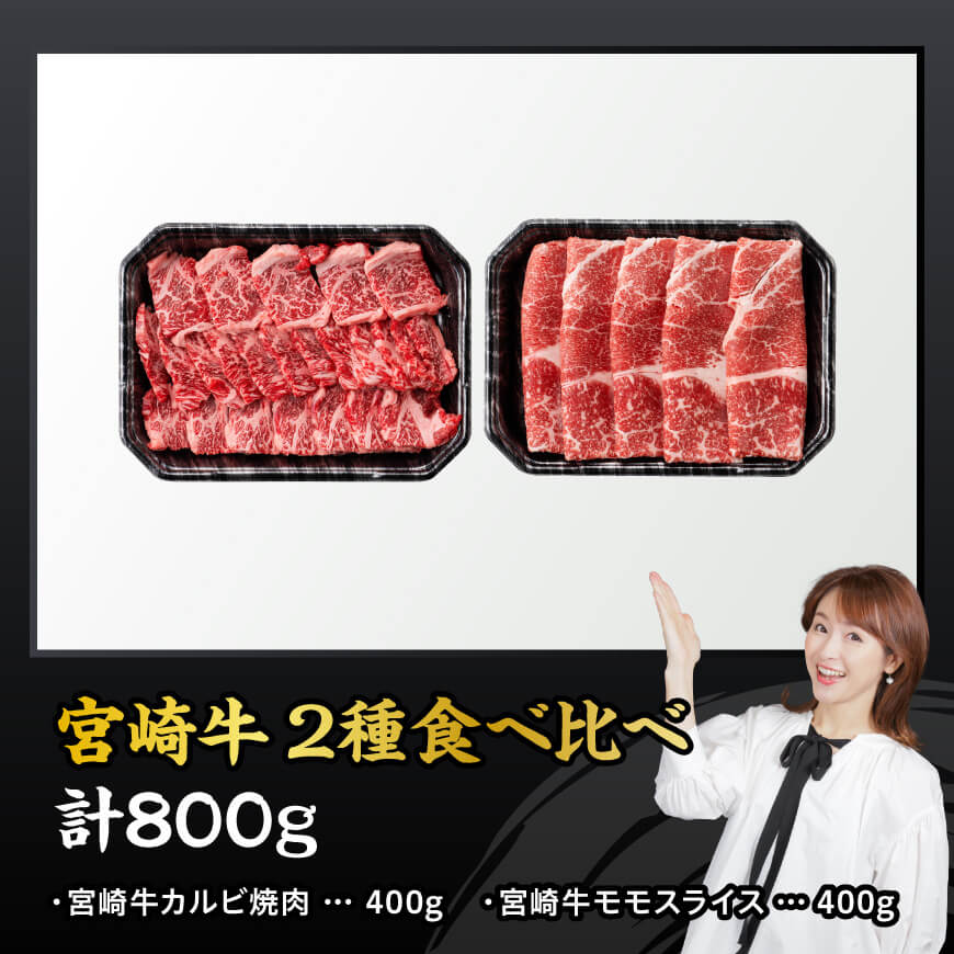 宮崎牛カルビ焼肉・モモスライスセット合計800ｇ 【 肉 牛肉 国産 黒毛和牛 宮崎牛 焼肉 しゃぶしゃぶ すき焼き 焼きしゃぶ 宮崎県 川南町 】[D11404]