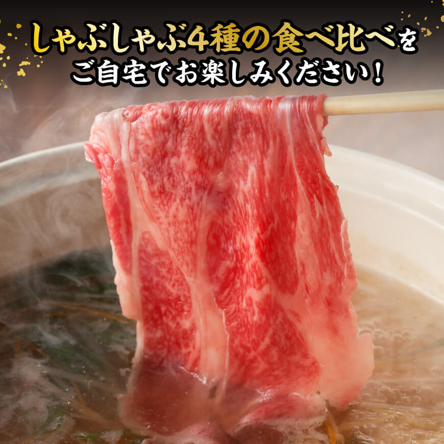 宮崎牛しゃぶしゃぶ食べ比べ4種盛 合計800ｇ【 肉 牛肉 国産 黒毛和牛 宮崎牛 すき焼き しゃぶしゃぶ 焼きしゃぶ 食べ比べ 宮崎県 川南町 】[D11408]