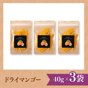 宮崎県産完熟マンゴー（果実の宝石）　ドライマンゴー3袋 【 宮崎県産 川南町 マンゴー ドライマンゴー 】[C03712] 40g×3袋
