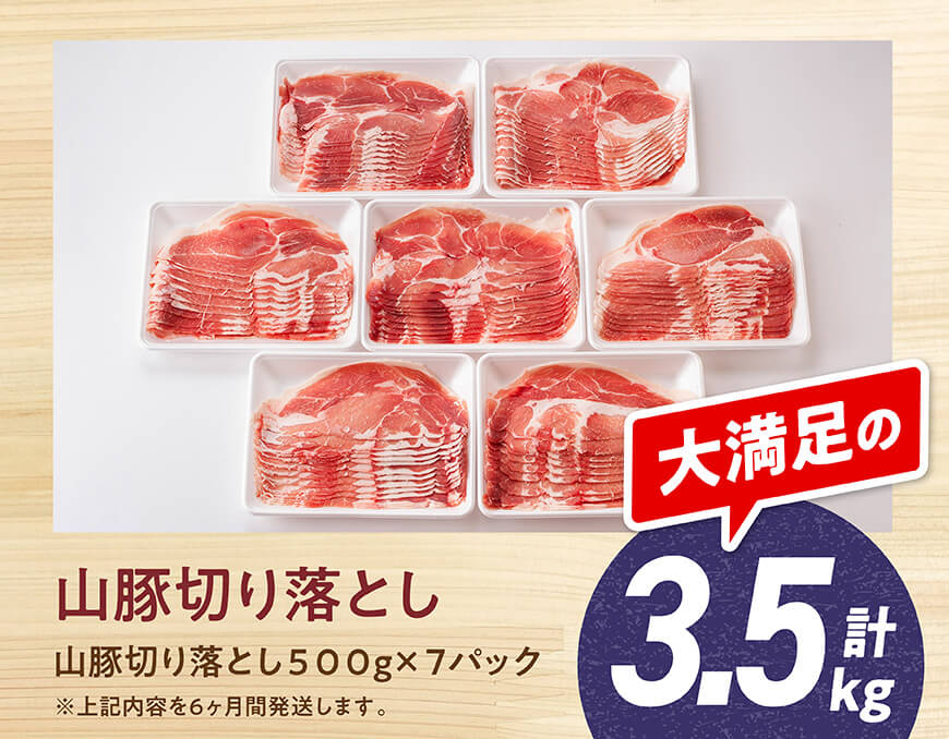 【6ヶ月定期便】宮崎県産豚肉「きじょん山豚」切り落とし　計3.5kg（500g×7パック）【 肉 豚 豚肉 切り落とし 】[D07501t6]