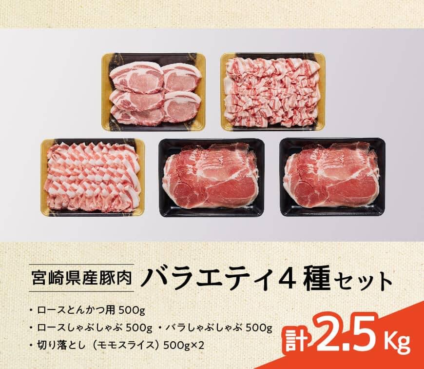 【3ヶ月定期便】宮崎県産豚肉バラエティ4種セット2.5kg【 肉 豚 豚肉 ロース バラ 切り落とし 】[D07502t3]